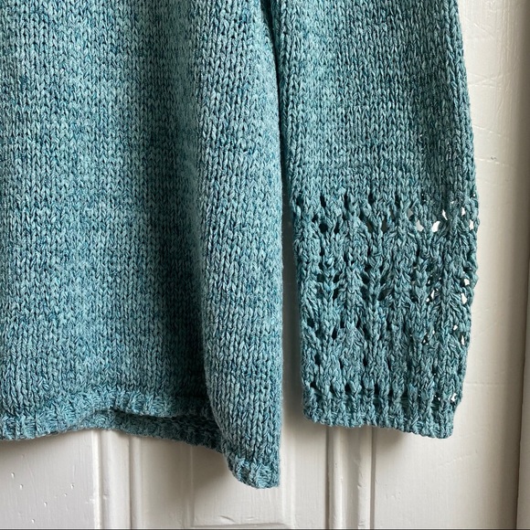Chico’s Aqua Blue Crochet Knit V Neck Sweater - Picture 5 of 11